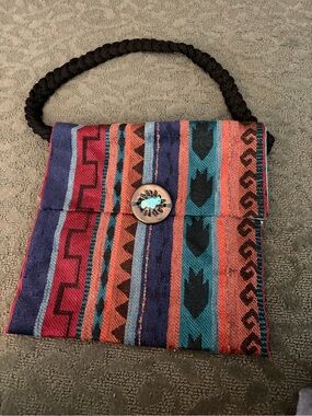 Striped Bohemian Shoulder Bag with Turquoise Accent